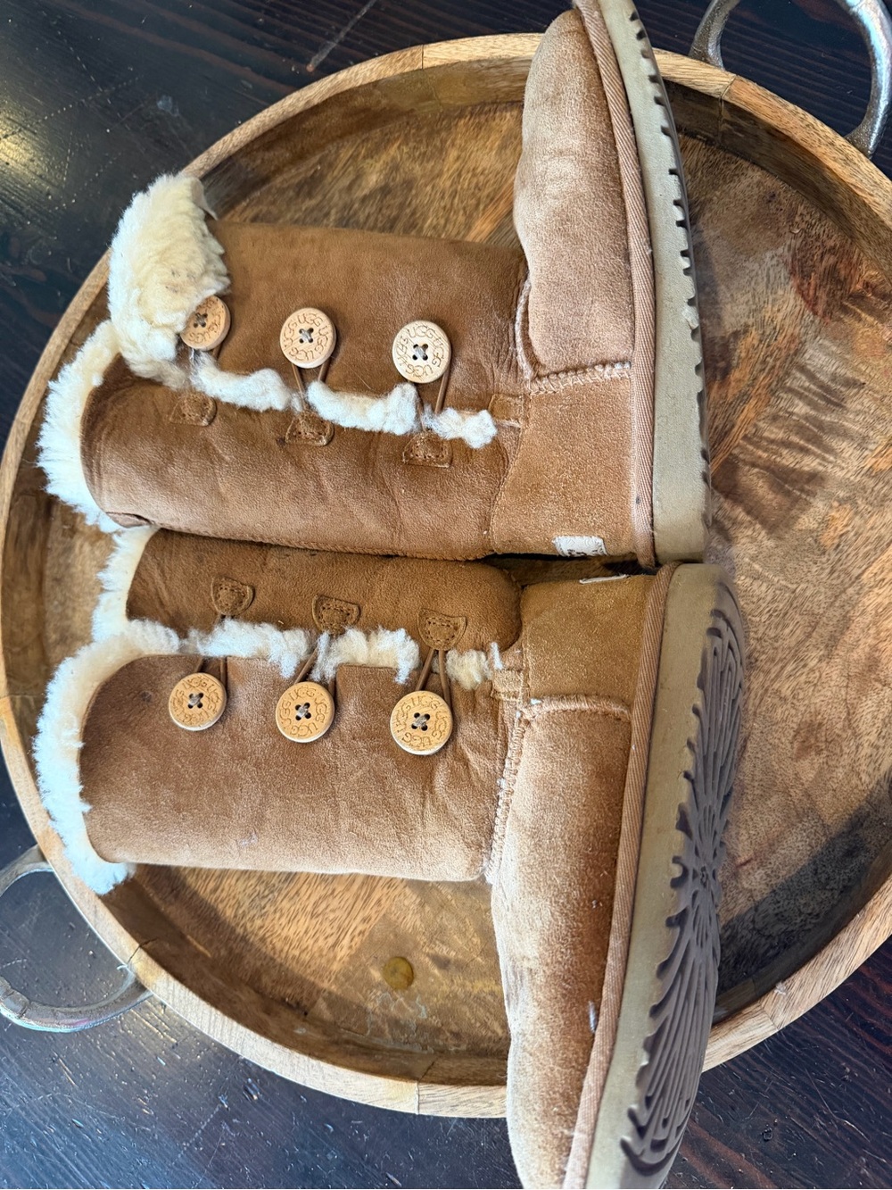 UGG Kids Tall Chestnut Bailey Button Shearling Boots kids 13 - Picture 3 of 10